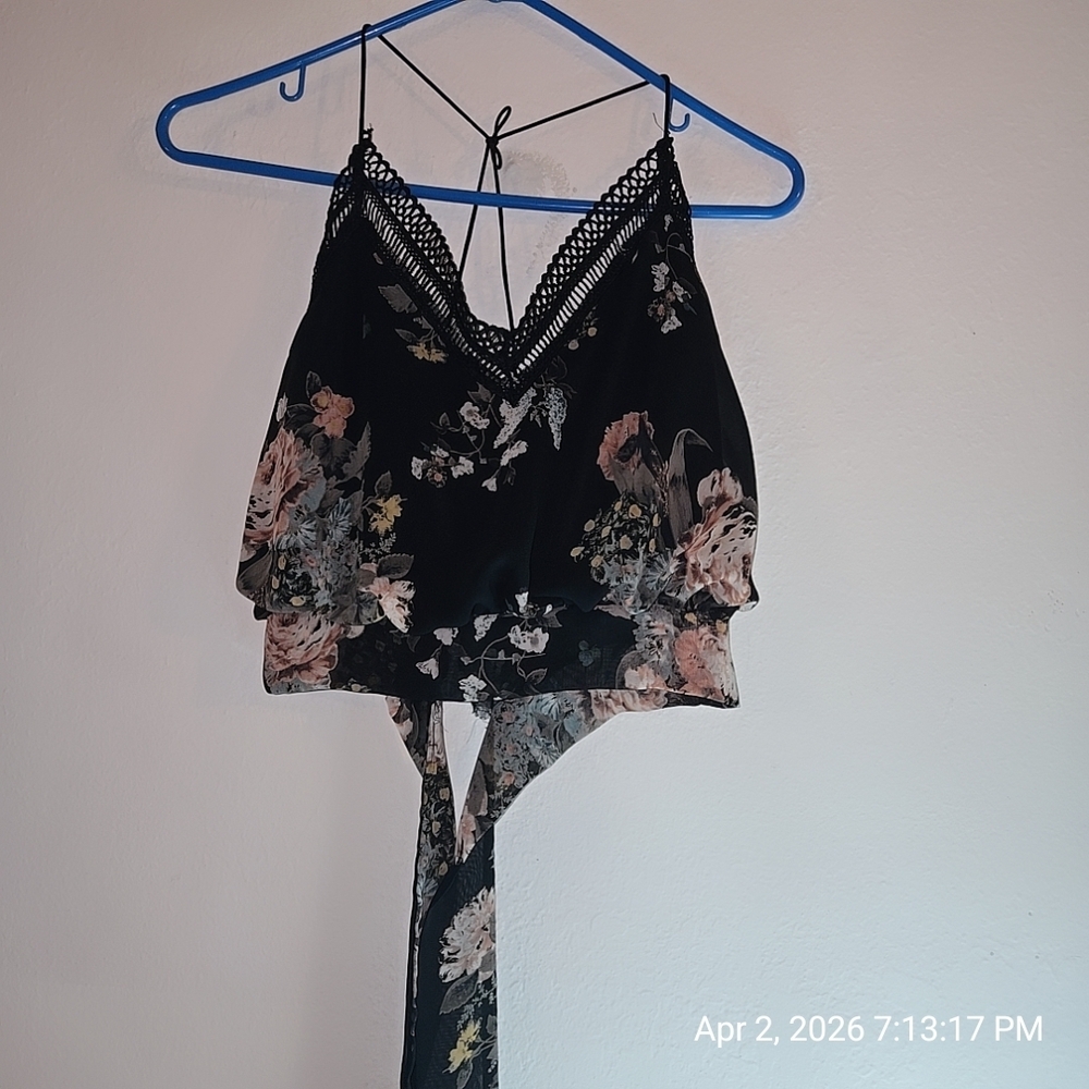 Lilly Pulitzer Black Floral Lace-Trim Camisole
